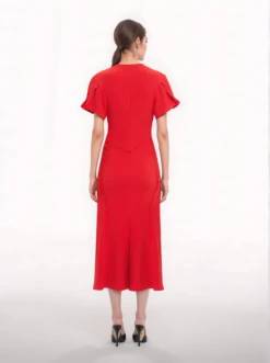 Victoria Beckham Gathered Midi Dress 2 Victoria Beckham Gathered Midi Dress -Ottodisanpietro 1125WDR005195B TOMATO VICTORIA BECKHAM dress OTTODISANPIETRO 2 3